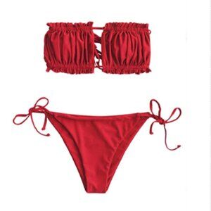 Women's Sexy Ruffle Tie Side Bandeau Bikini Set